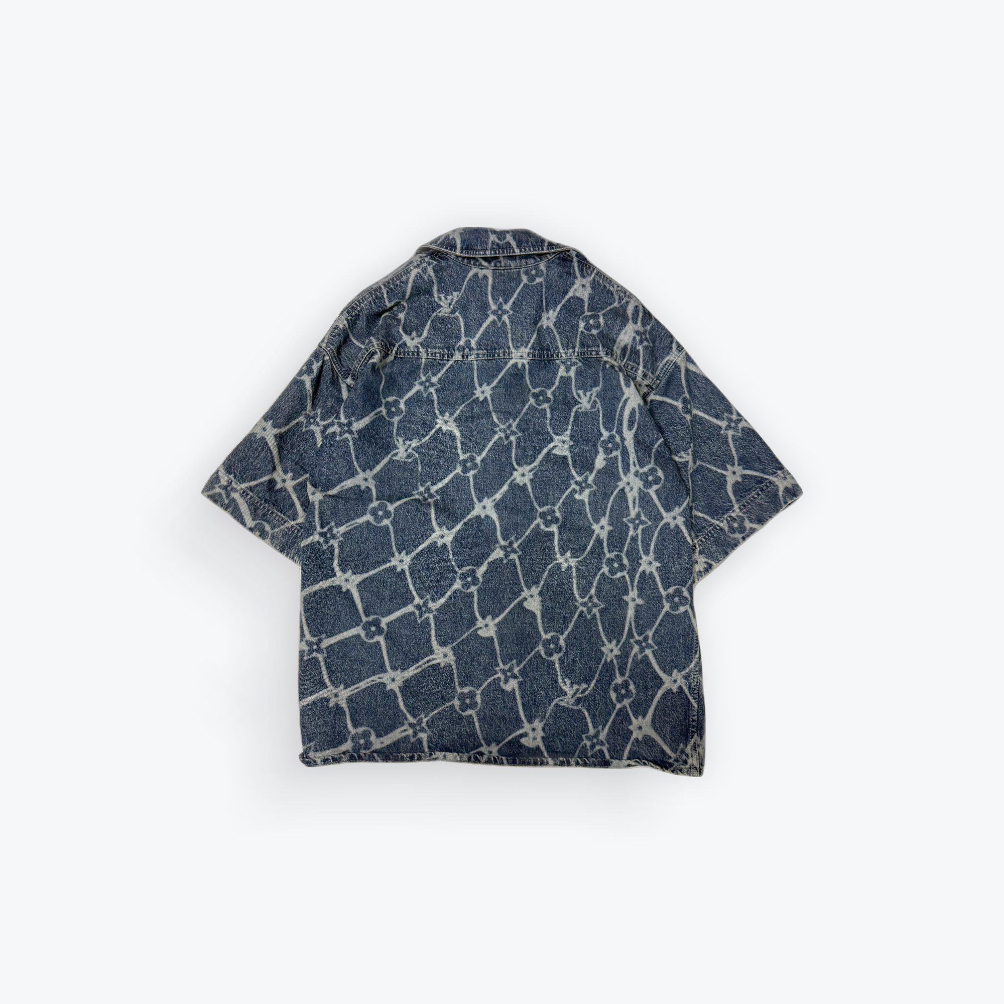 Monogram Printed Short Sleeved Denim Shirt