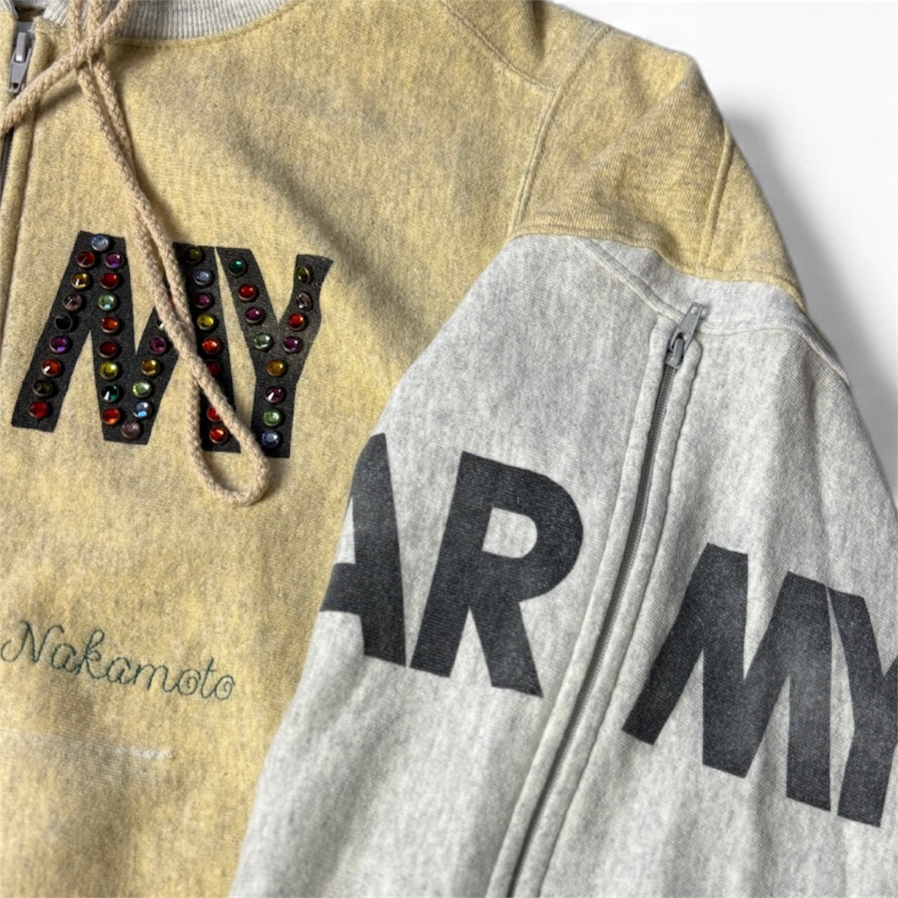 Army Rhinestone Zip-Up Hoodie