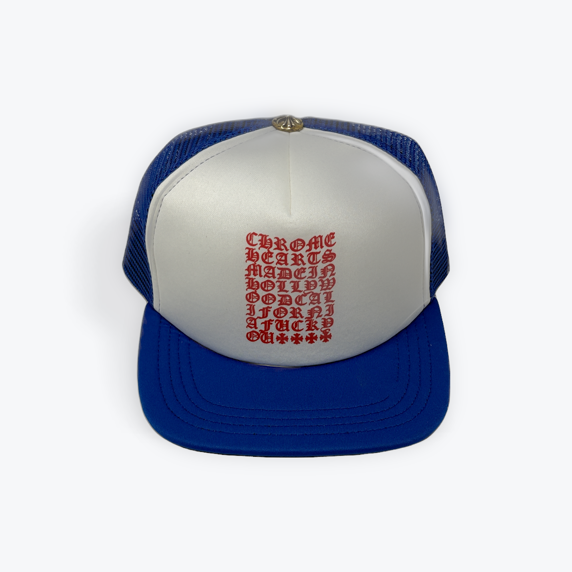 Blue/Red Eyechart Logo Trucker Hat