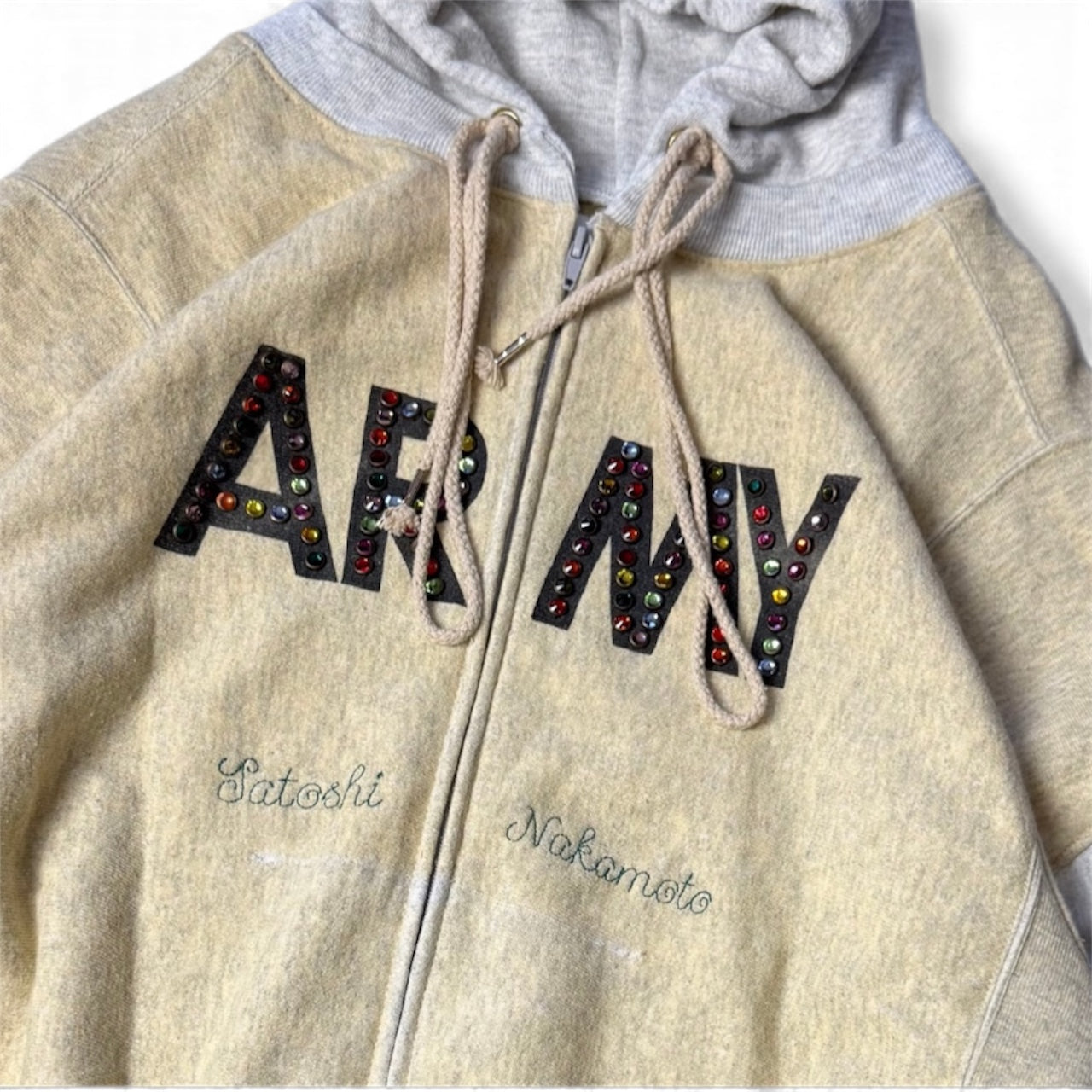 Army Rhinestone Zip-Up Hoodie