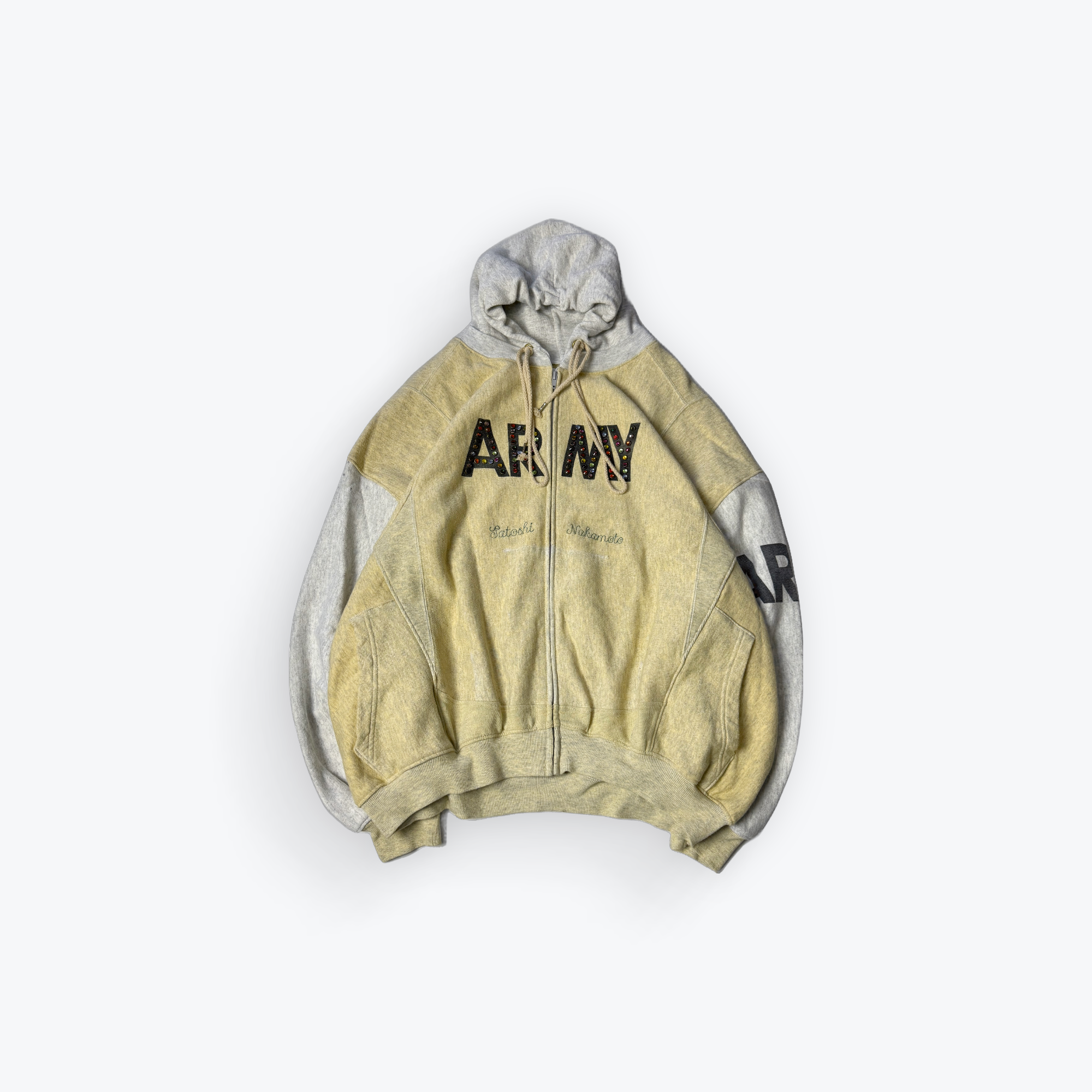 Army Rhinestone Zip-Up Hoodie