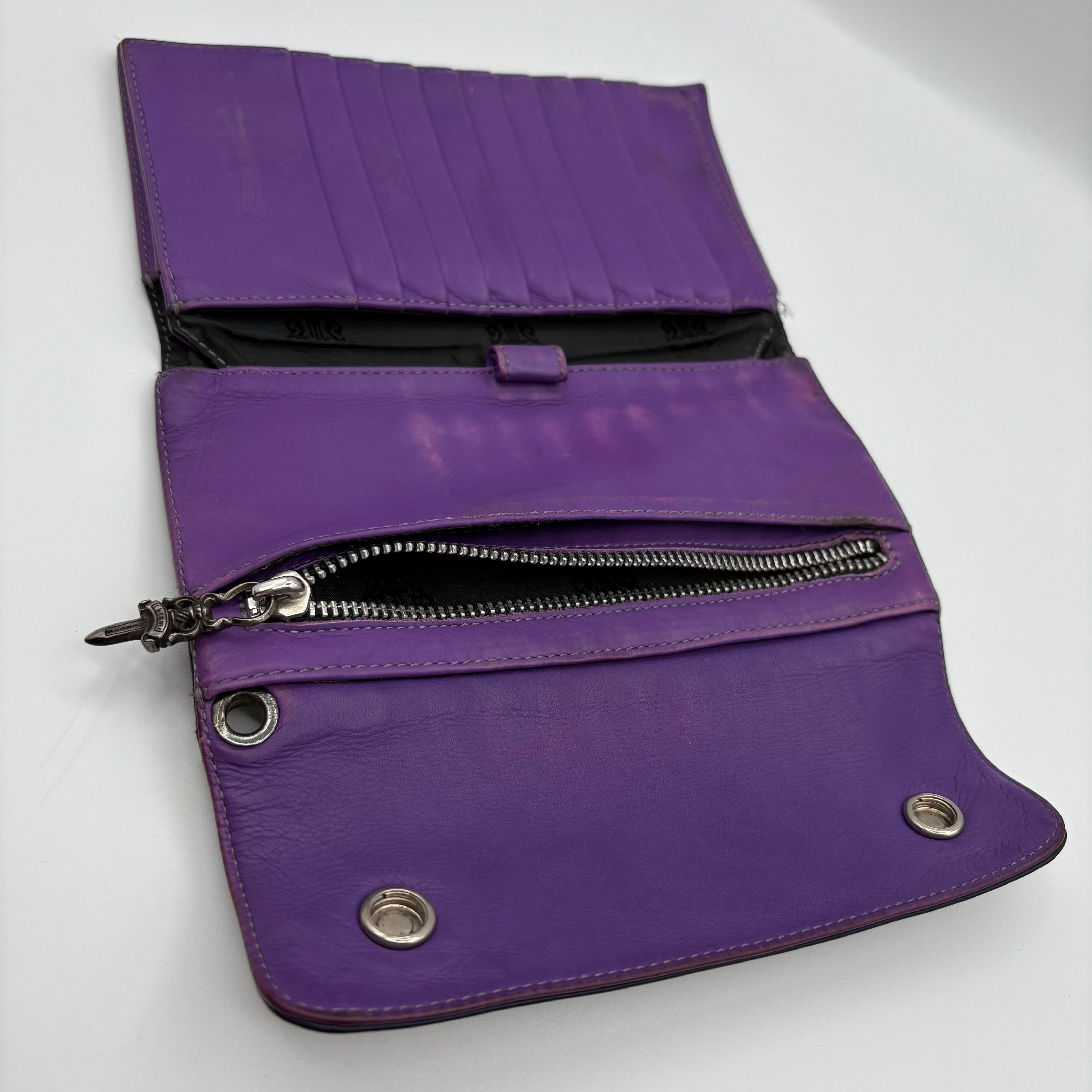Snap Trifold Dagger Zip Long Wallet (Navy)