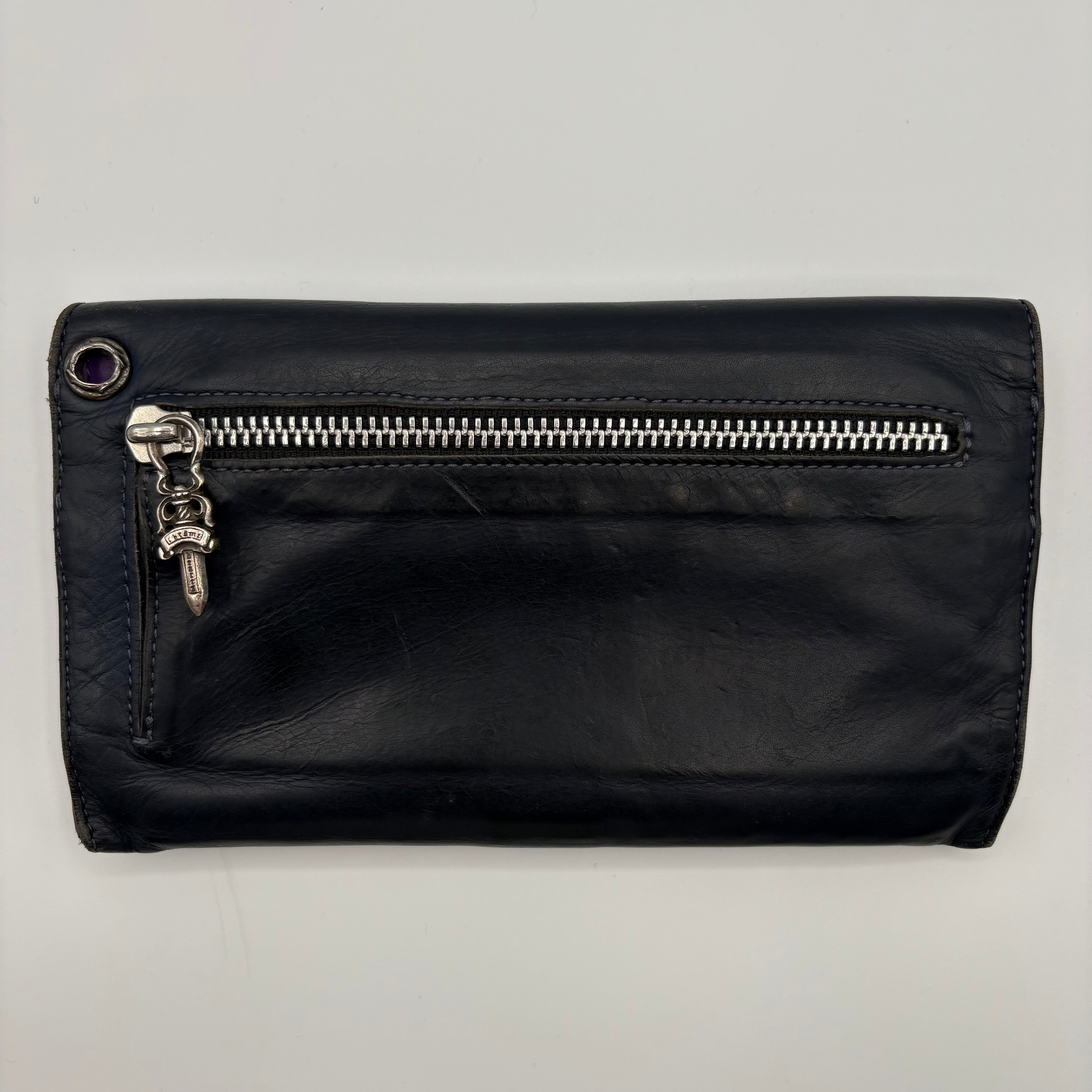 Snap Trifold Dagger Zip Long Wallet (Navy)