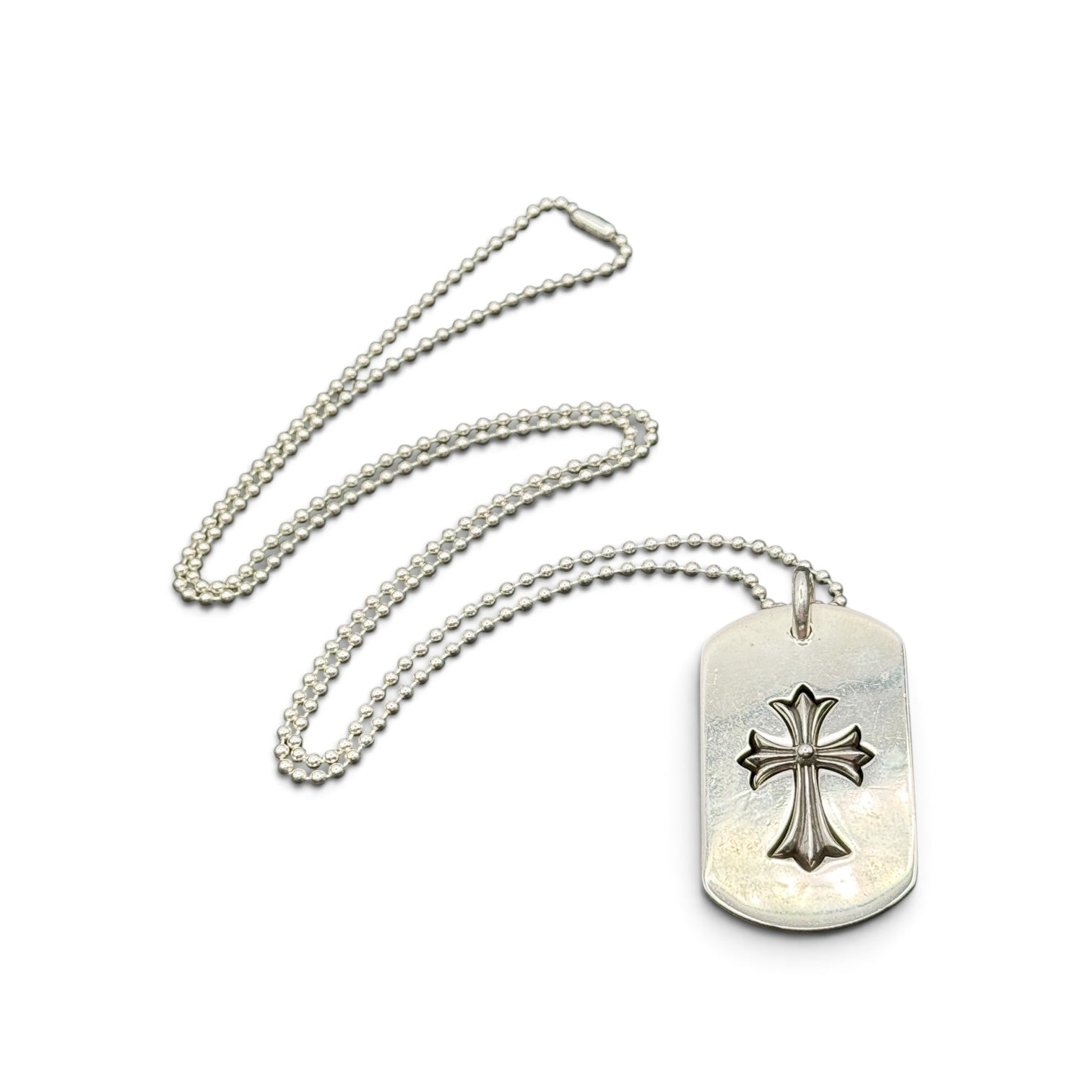 Tiny Cross Large Dog Tag Pendant + 30” Ball Chain