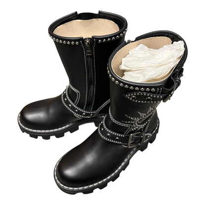 Studded Calfskin Engineer Boot