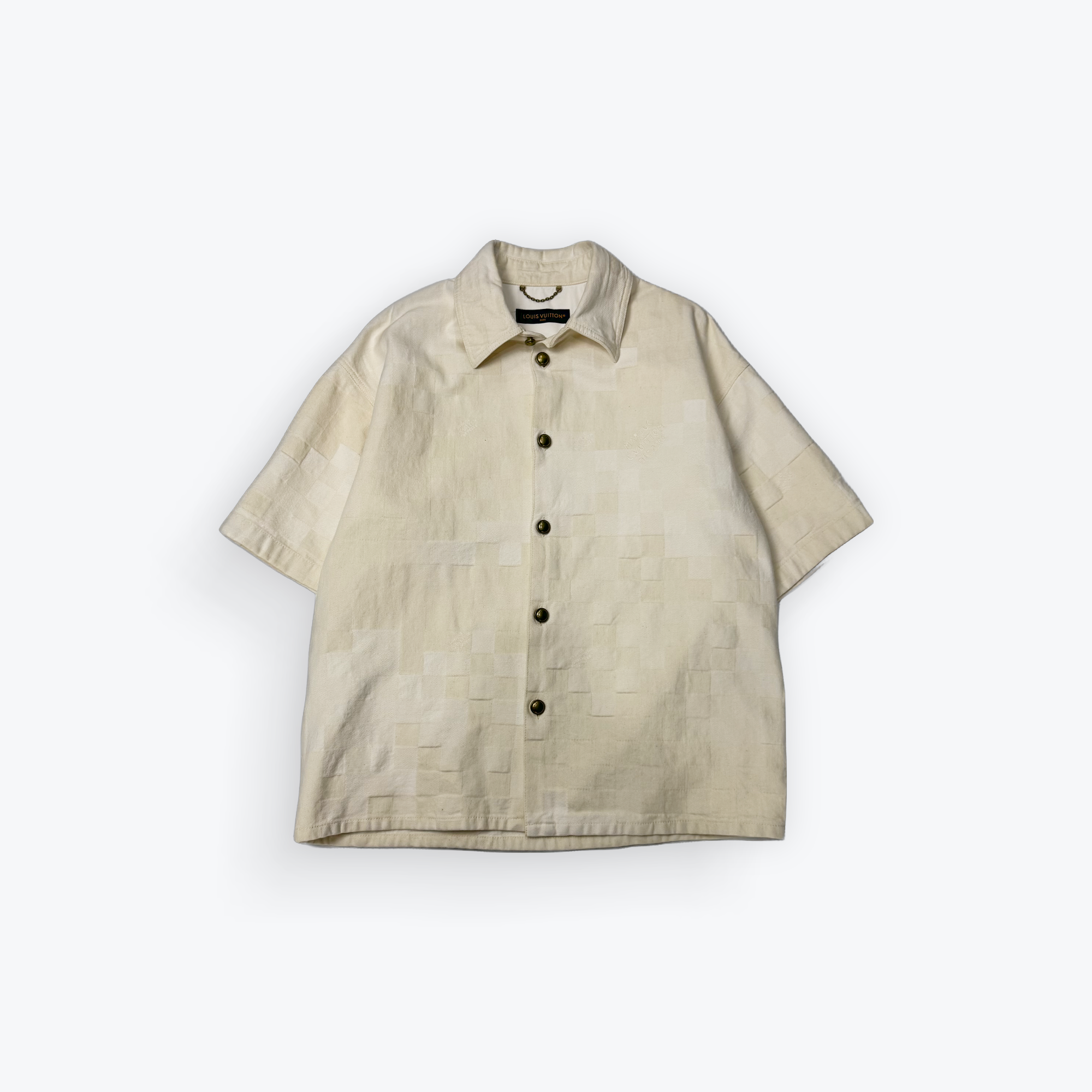 Damier Denim Short-Sleeved Button Up Shirt