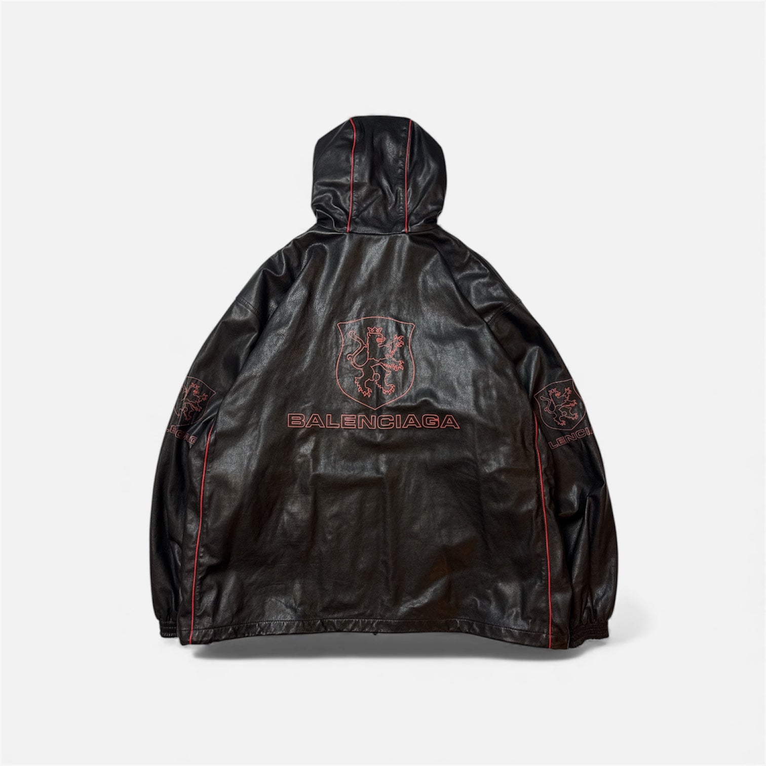 Lion Crest Hooded Leather Track Jacket