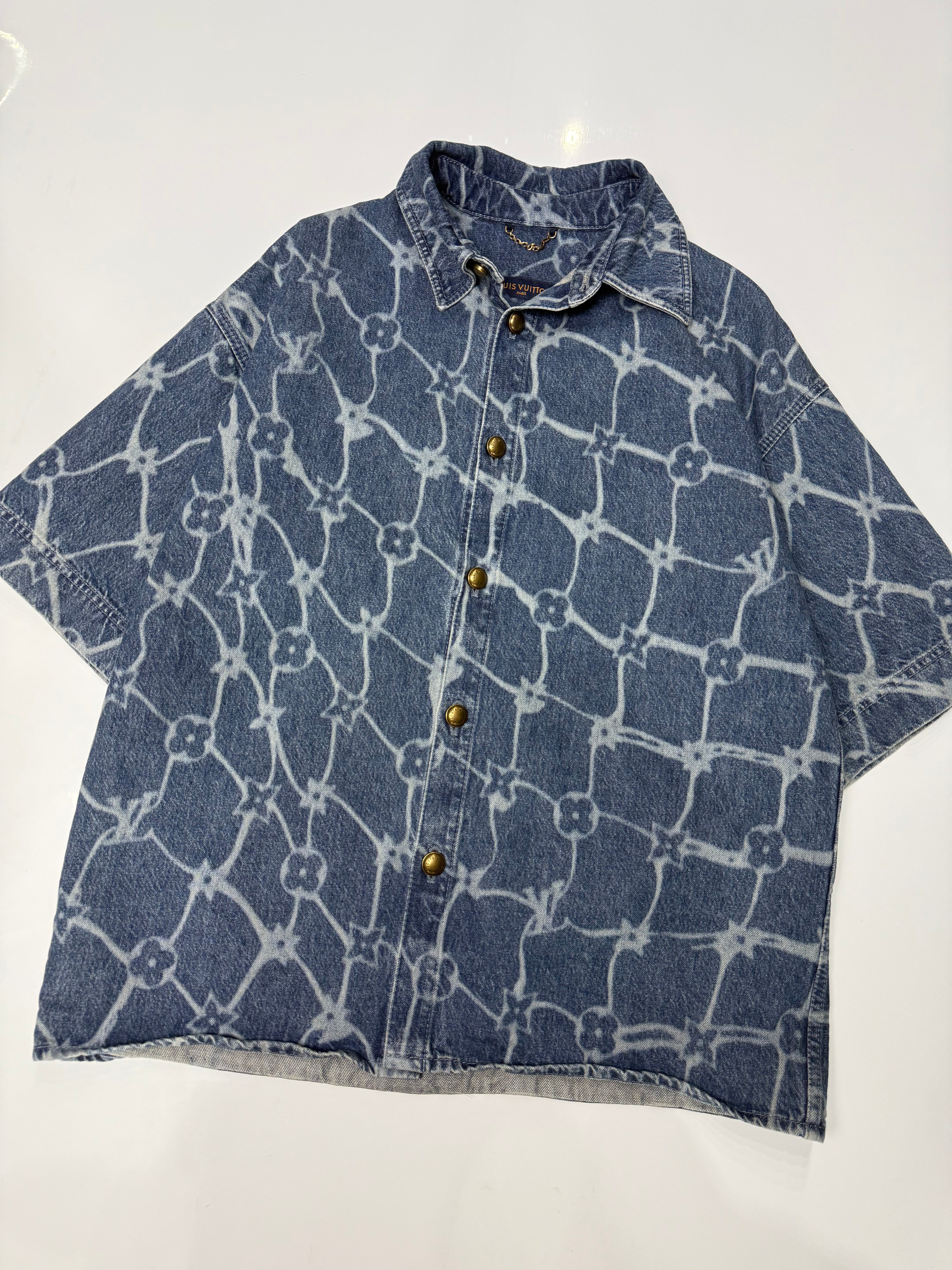 Monogram Printed Short Sleeved Denim Shirt