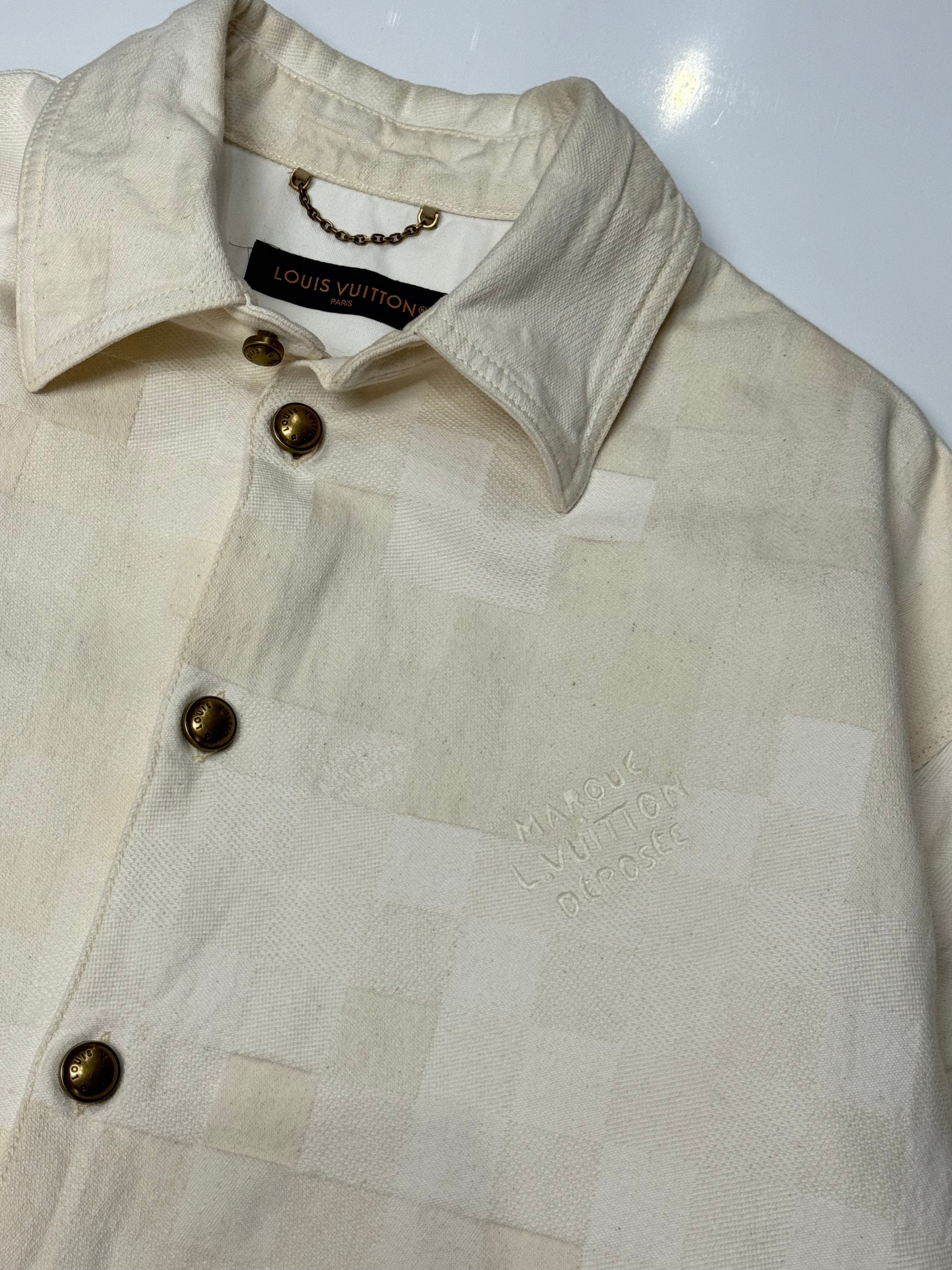 Damier Denim Short-Sleeved Button Up Shirt