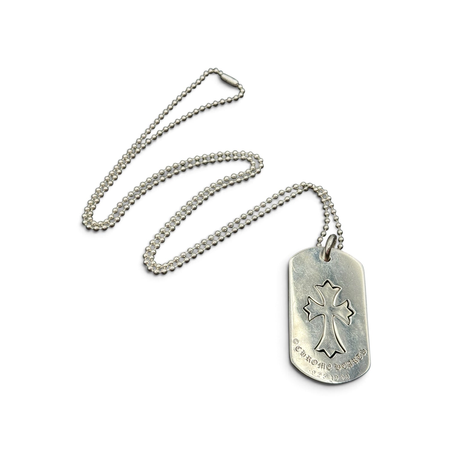 Tiny Cross Large Dog Tag Pendant + 30” Ball Chain