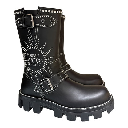Studded Calfskin Engineer Boot
