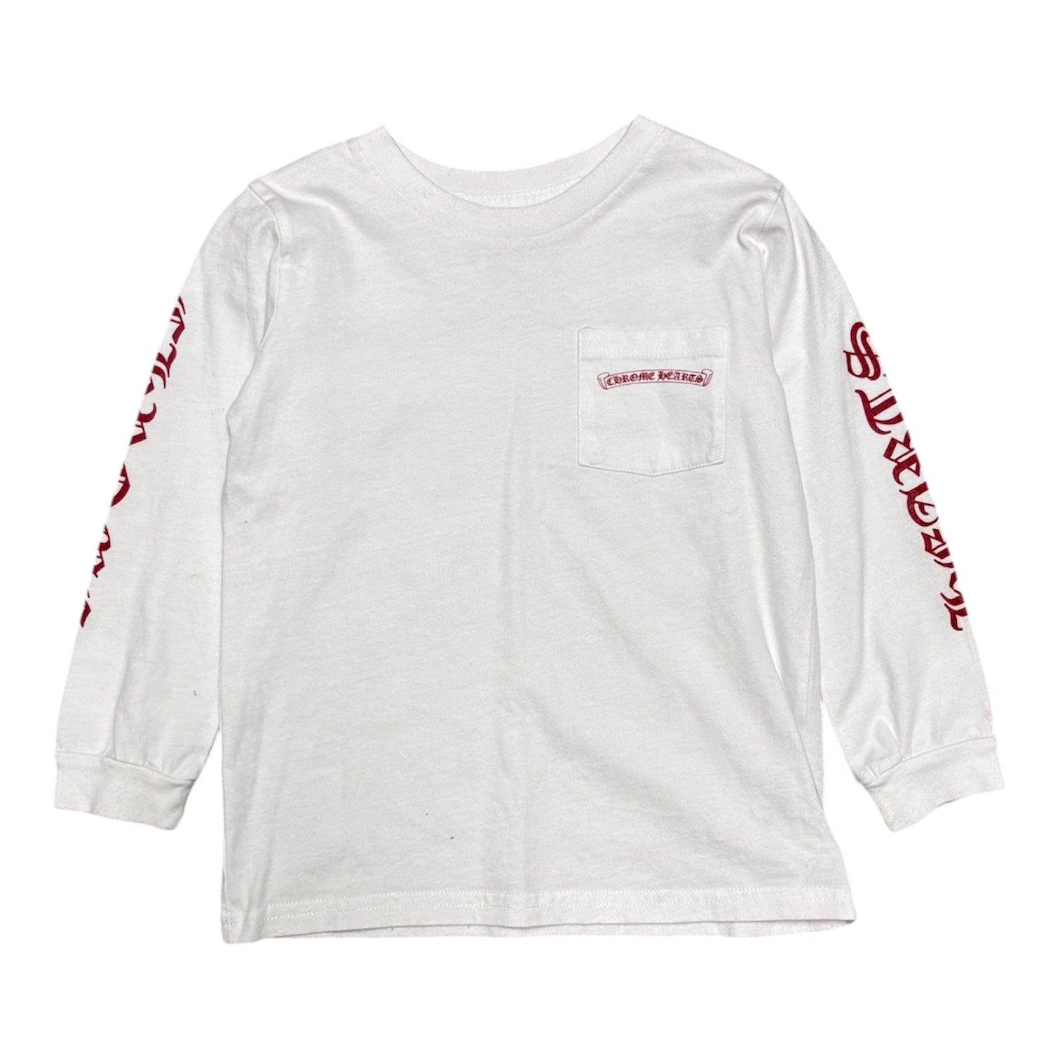 Kids Scroll Logo Pocket Long Sleeve T-Shirt (White/Red)