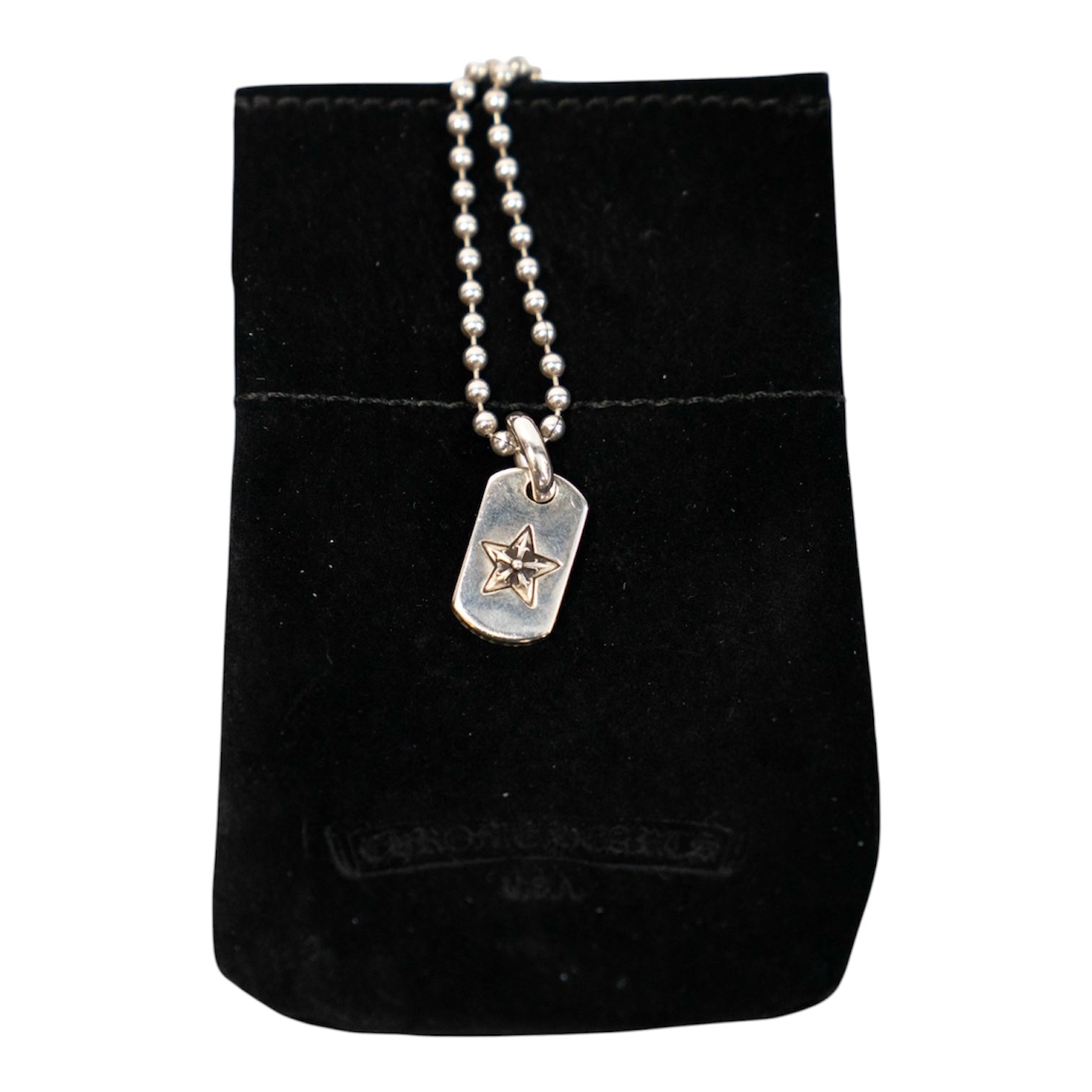 Silver Tiny Star Mini Dog Tag Pendant & Ball Chain Necklace