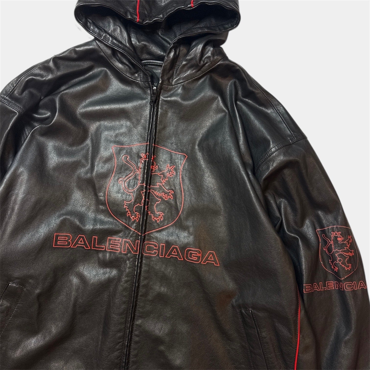 Lion Crest Hooded Leather Track Jacket