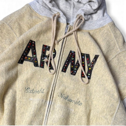 Army Rhinestone Zip-Up Hoodie