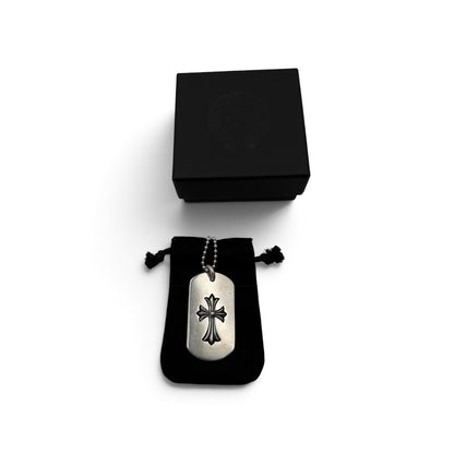 Tiny Cross Large Dog Tag Pendant + 30” Ball Chain