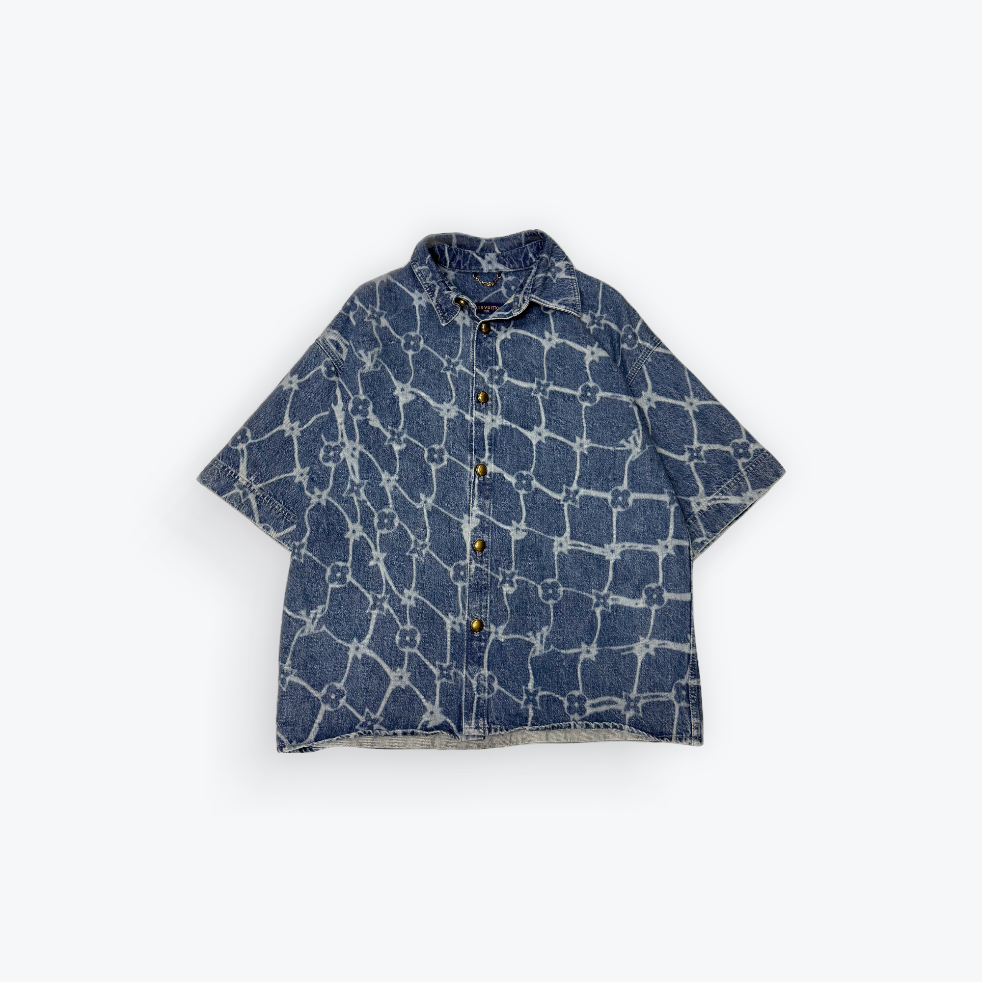 Monogram Printed Short Sleeved Denim Shirt