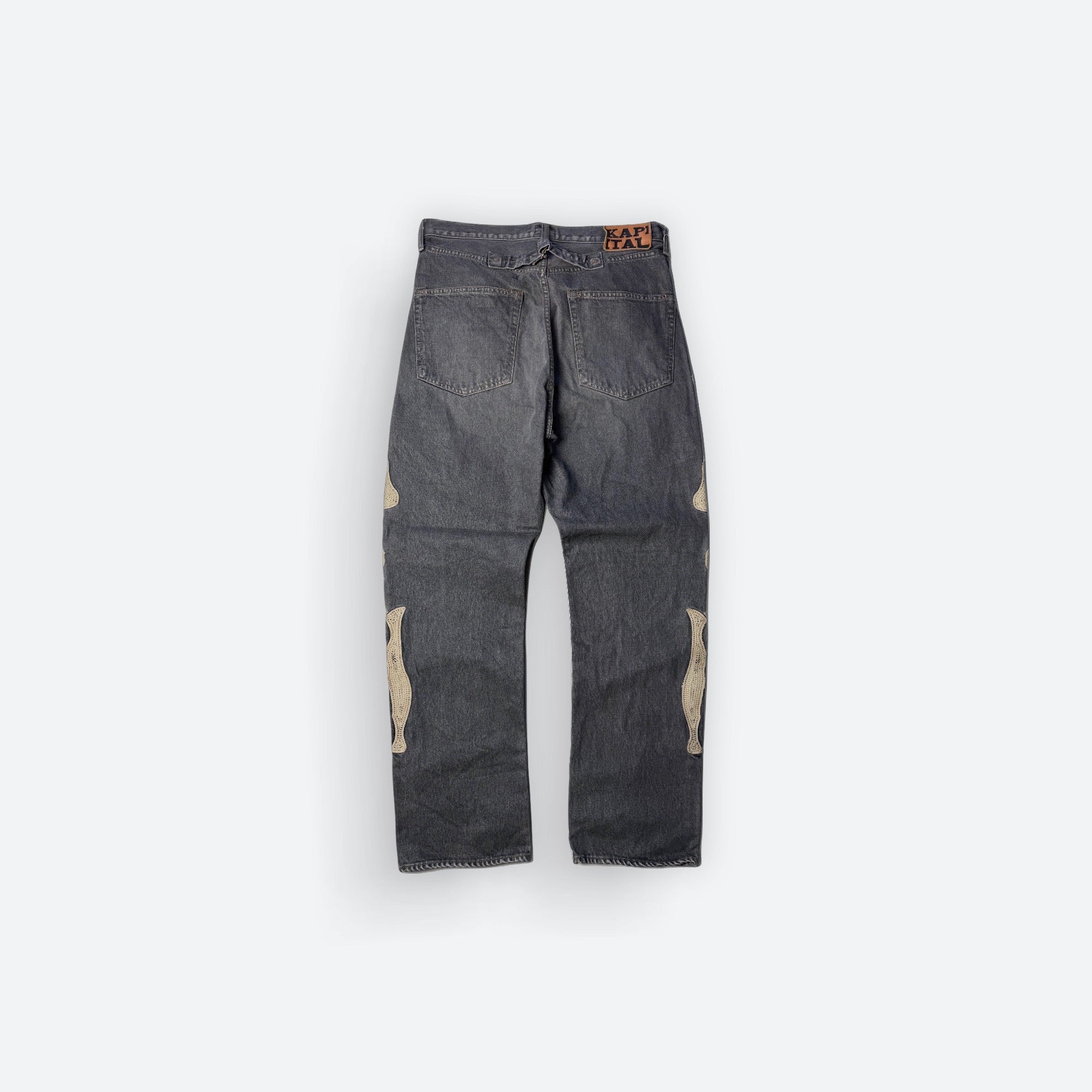 Slim Fit Bone Crochet-Trimmed Denim