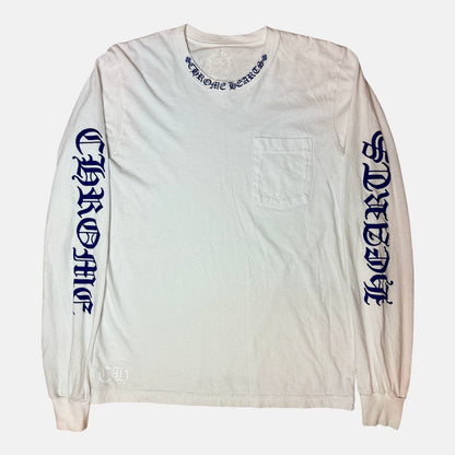 Neck Logo Long Sleeve T-Shirt (White/Blue)