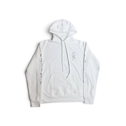 White & Metallic Vertical Logo Pullover Hoodie