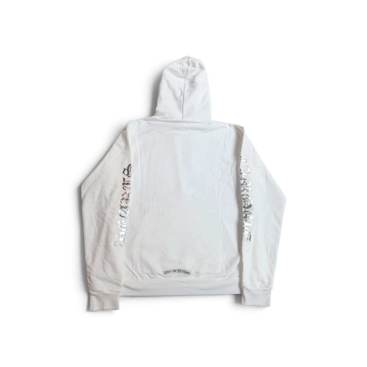 White & Metallic Vertical Logo Pullover Hoodie