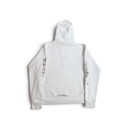 White & Metallic Vertical Logo Pullover Hoodie