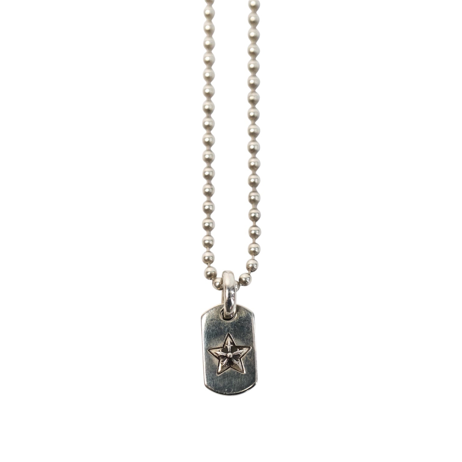 Silver Tiny Star Mini Dog Tag Pendant & Ball Chain Necklace