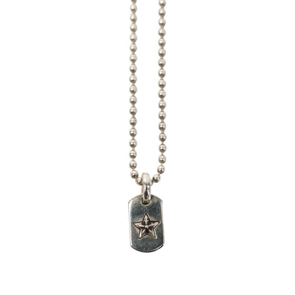 Silver Tiny Star Mini Dog Tag Pendant & Ball Chain Necklace