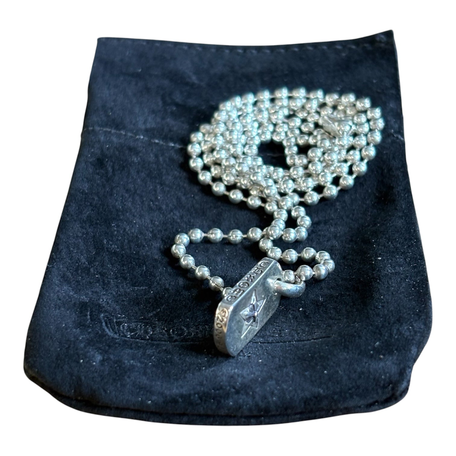 Silver Tiny Star Mini Dog Tag Pendant & Ball Chain Necklace