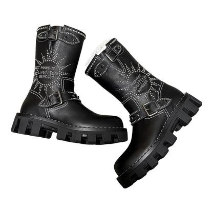 Studded Calfskin Engineer Boot