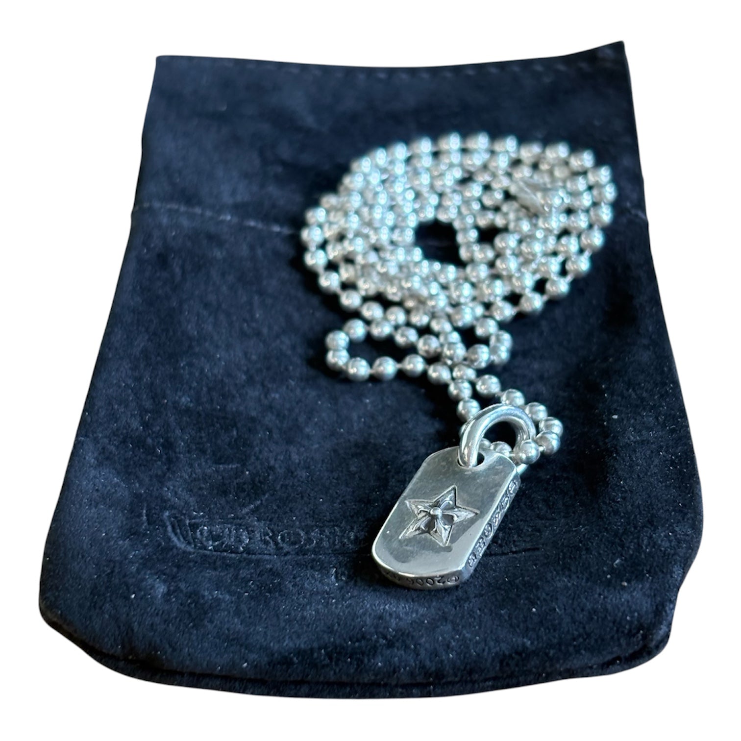 Silver Tiny Star Mini Dog Tag Pendant & Ball Chain Necklace