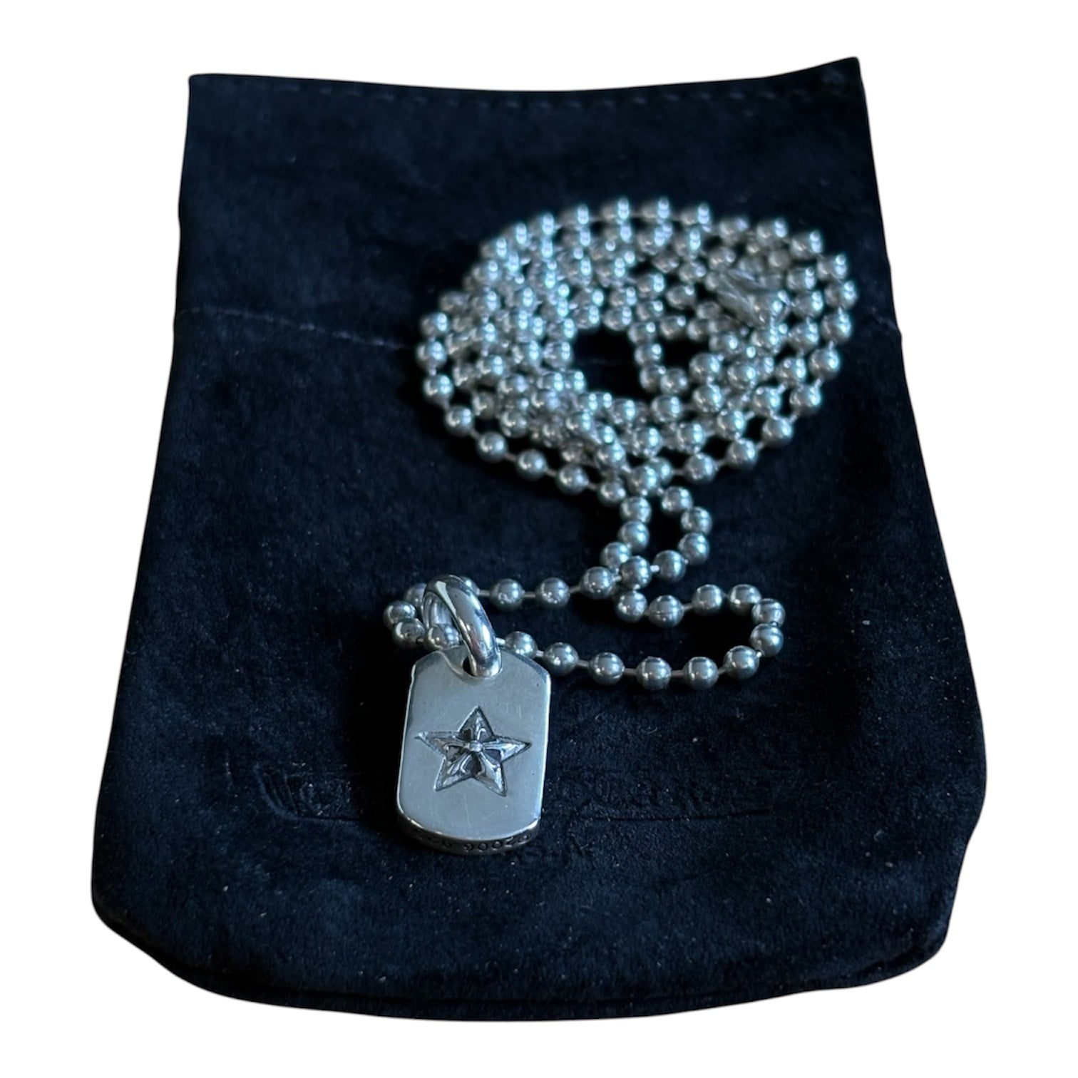 Silver Tiny Star Mini Dog Tag Pendant & Ball Chain Necklace