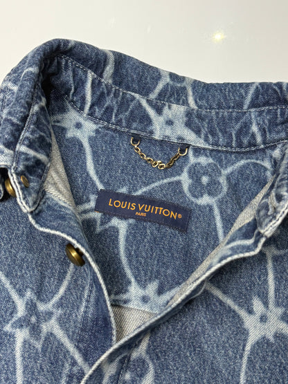 Monogram Printed Short Sleeved Denim Shirt