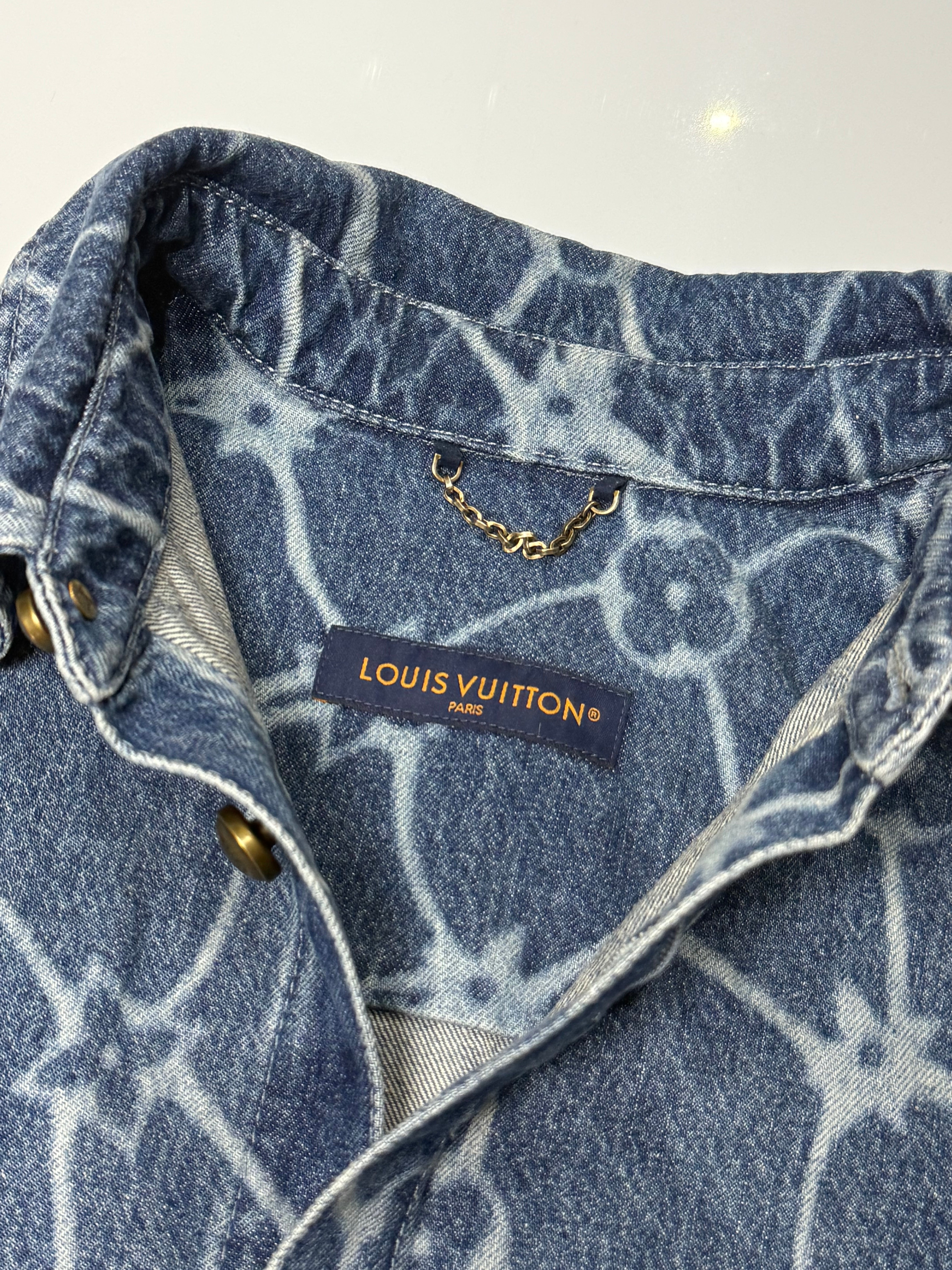 Monogram Printed Short Sleeved Denim Shirt