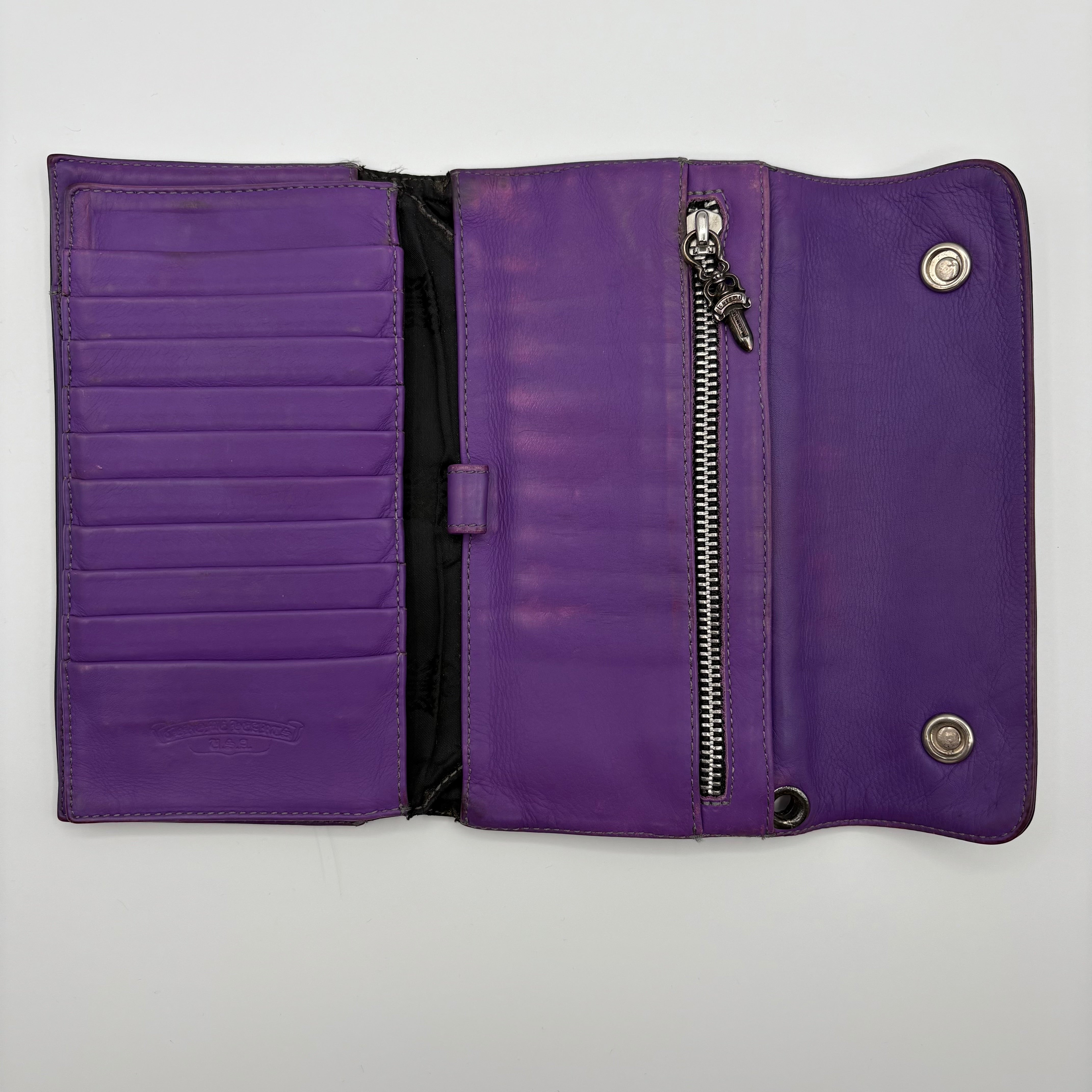 Snap Trifold Dagger Zip Long Wallet (Navy)