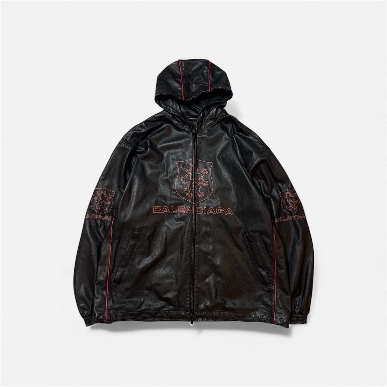 Lion Crest Hooded Leather Track Jacket